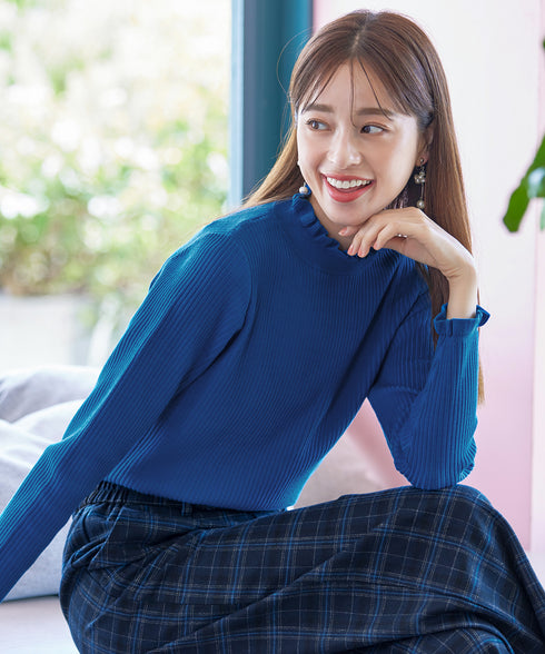 【安田美沙子さん着用・選べる2type】フリルニットトップス