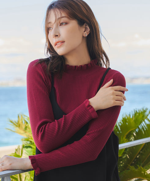 【安田美沙子さん着用・選べる2type】フリルニットトップス