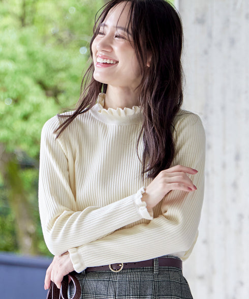 【安田美沙子さん着用・選べる2type】フリルニットトップス