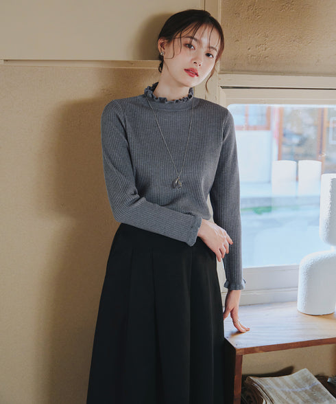 【安田美沙子さん着用・選べる2type】フリルニットトップス