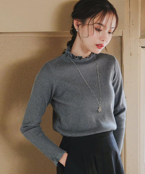 【安田美沙子さん着用・選べる2type】フリルニットトップス