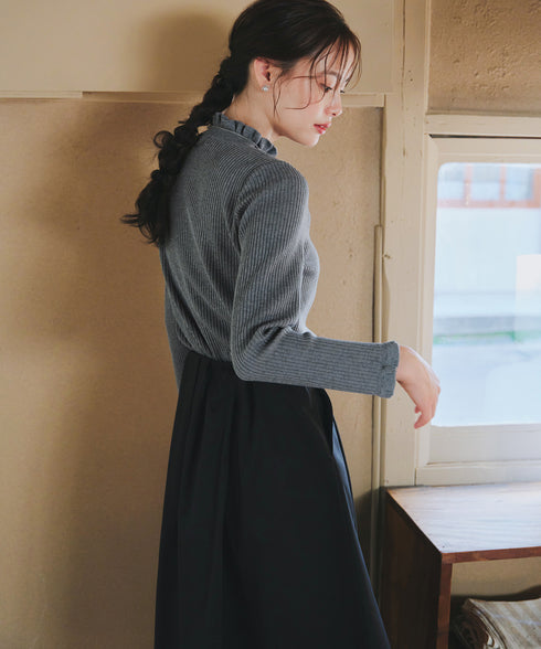 【安田美沙子さん着用・選べる2type】フリルニットトップス