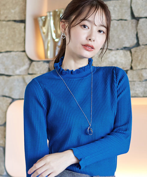 【安田美沙子さん着用・選べる2type】フリルニットトップス