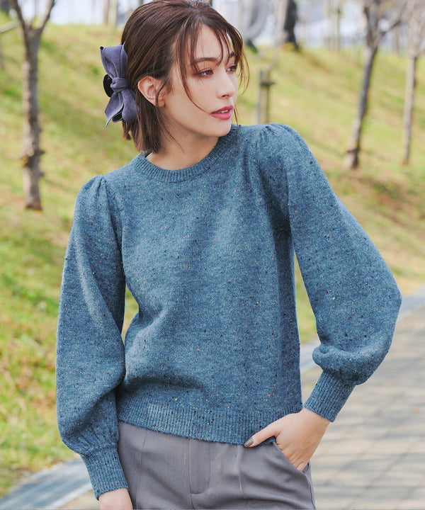 【アウトレット / ウール混】パフスリーブファンシーヤーンニットトップス