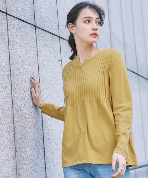 【アウトレット】リブ切り替えフレアニットトップス