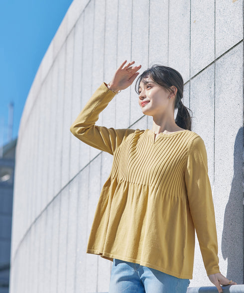 【アウトレット】リブ切り替えフレアニットトップス