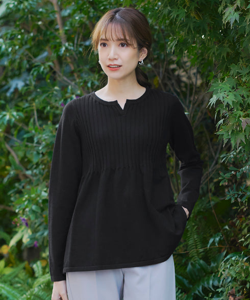 【アウトレット】リブ切り替えフレアニットトップス