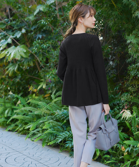 【アウトレット】リブ切り替えフレアニットトップス