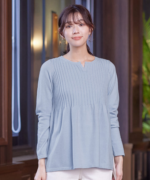 【アウトレット】リブ切り替えフレアニットトップス