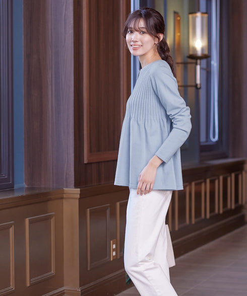 【アウトレット】リブ切り替えフレアニットトップス