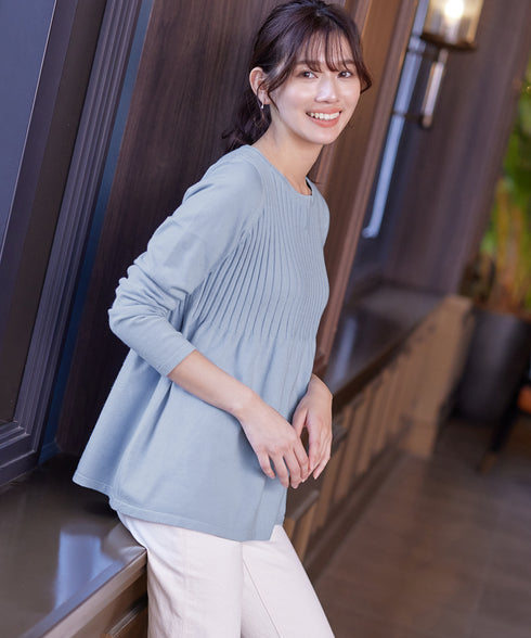 【アウトレット】リブ切り替えフレアニットトップス