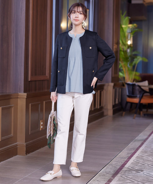 【アウトレット】リブ切り替えフレアニットトップス