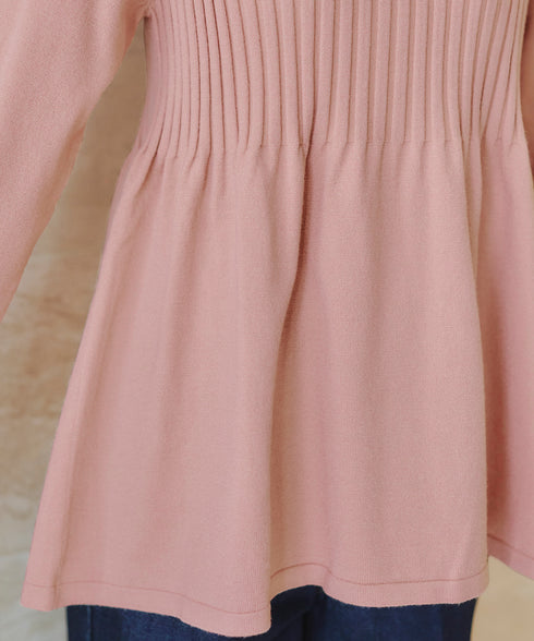 【アウトレット】リブ切り替えフレアニットトップス