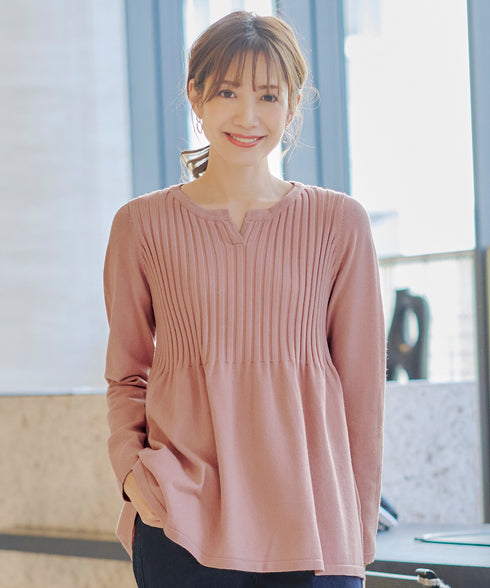 【アウトレット】リブ切り替えフレアニットトップス