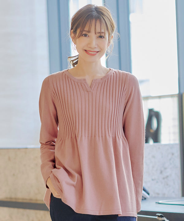 【アウトレット】リブ切り替えフレアニットトップス
