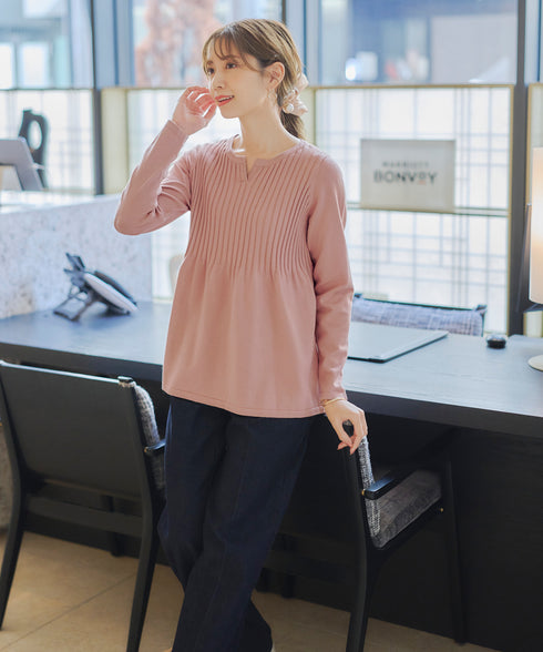 【アウトレット】リブ切り替えフレアニットトップス