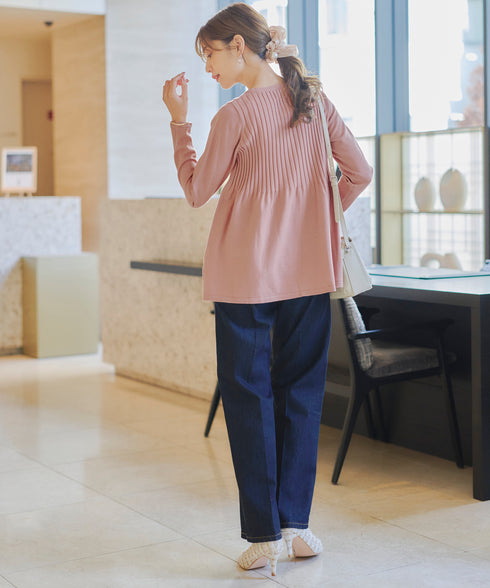 【アウトレット】リブ切り替えフレアニットトップス