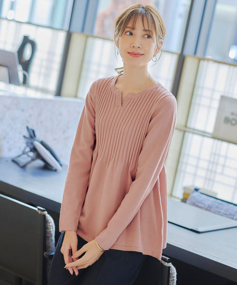 【アウトレット】リブ切り替えフレアニットトップス