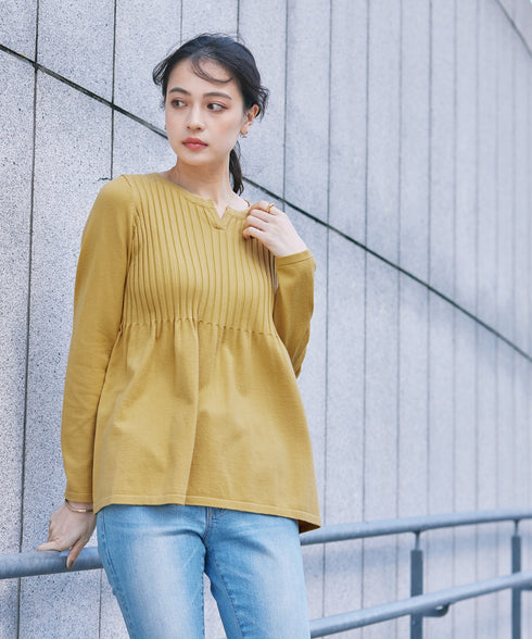 【アウトレット】リブ切り替えフレアニットトップス