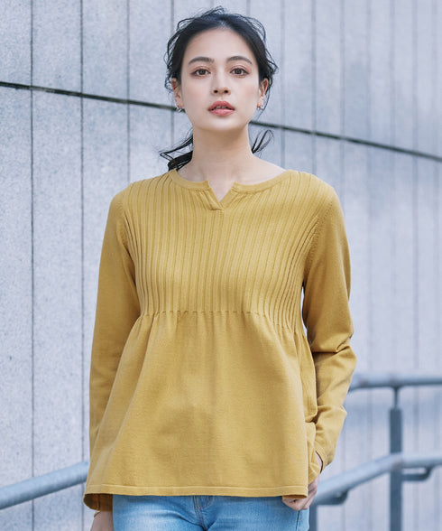 【アウトレット】リブ切り替えフレアニットトップス