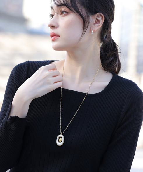 【2way】オーバルパールロングネックレス