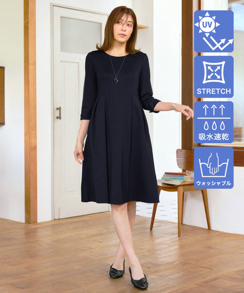 【UVカット・吸水速乾】 “きれい見え” カットソータックフレアワンピース