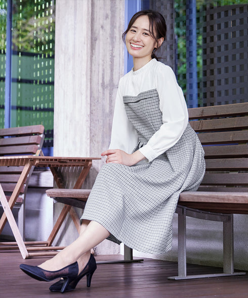 【アウトレット】ビスチェ風ツイードチェックドッキングワンピース