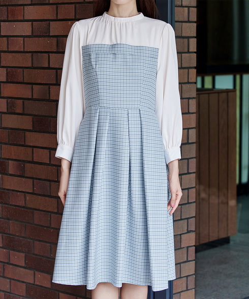 【アウトレット】ビスチェ風ツイードチェックドッキングワンピース