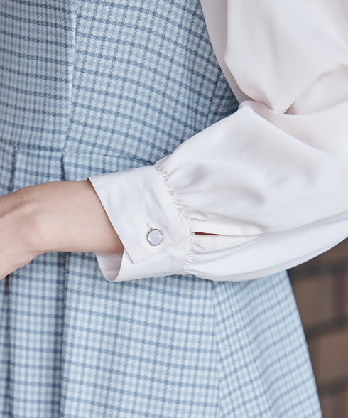 【アウトレット】ビスチェ風ツイードチェックドッキングワンピース