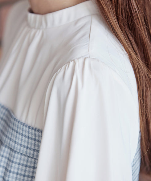 【アウトレット】ビスチェ風ツイードチェックドッキングワンピース