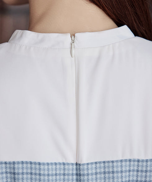 【アウトレット】ビスチェ風ツイードチェックドッキングワンピース