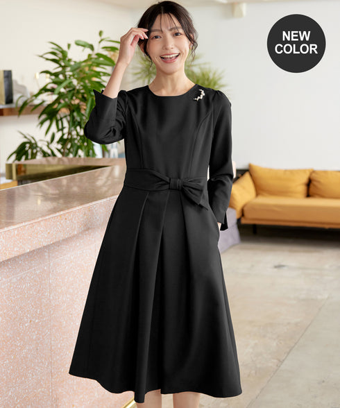 【新色追加】 アシメリボンベルトフレアワンピース