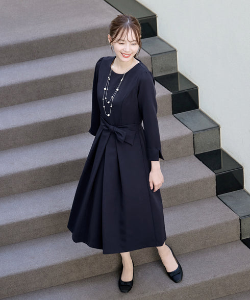 【新色追加】 アシメリボンベルトフレアワンピース