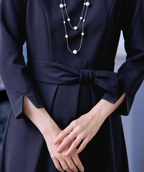 【新色追加】 アシメリボンベルトフレアワンピース