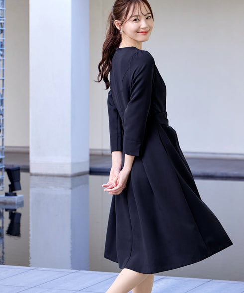 【新色追加】 アシメリボンベルトフレアワンピース