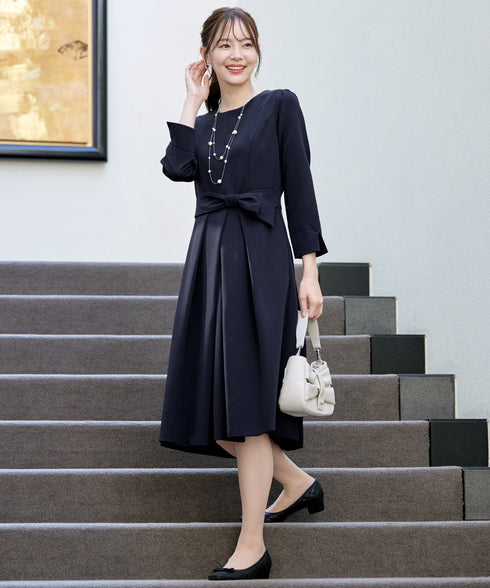 【新色追加】 アシメリボンベルトフレアワンピース