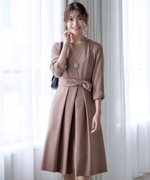 【新色追加】 アシメリボンベルトフレアワンピース