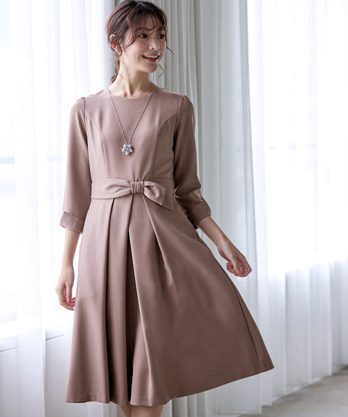 【新色追加】 アシメリボンベルトフレアワンピース