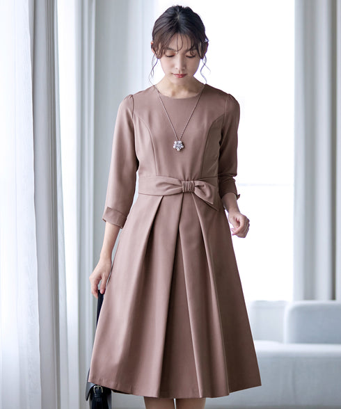 【新色追加】 アシメリボンベルトフレアワンピース