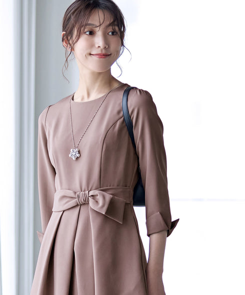 【新色追加】 アシメリボンベルトフレアワンピース