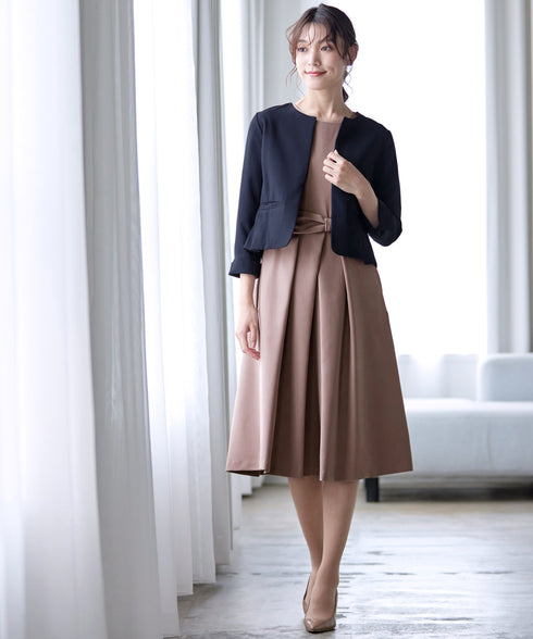 【新色追加】 アシメリボンベルトフレアワンピース