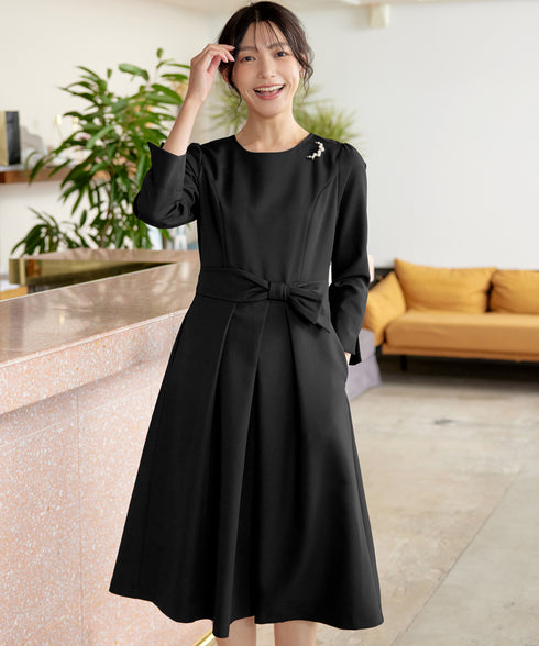 【新色追加】 アシメリボンベルトフレアワンピース
