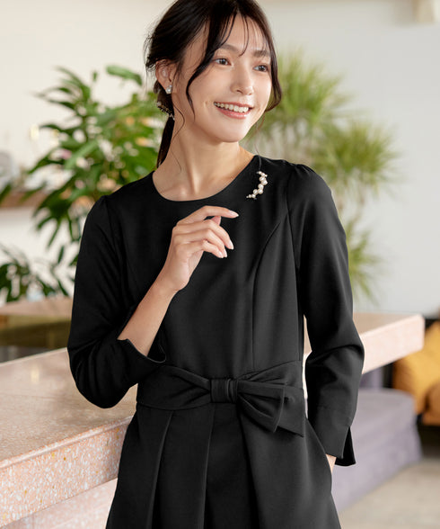 【新色追加】 アシメリボンベルトフレアワンピース