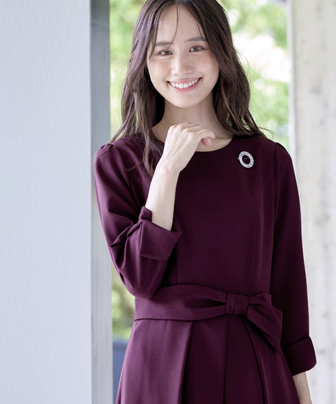 【新色追加】 アシメリボンベルトフレアワンピース