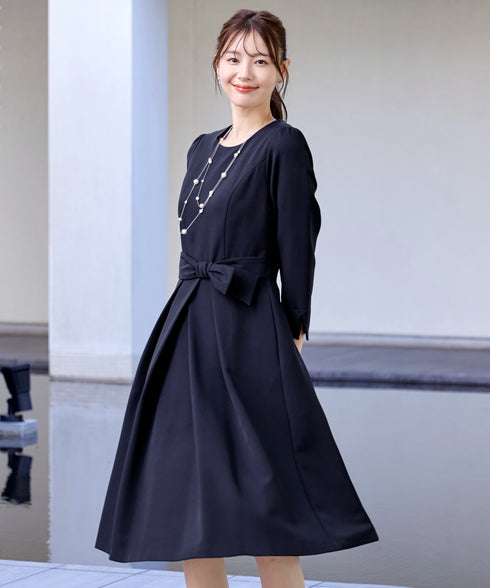 【新色追加】 アシメリボンベルトフレアワンピース