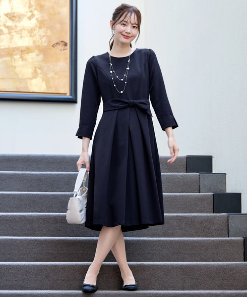 【新色追加】 アシメリボンベルトフレアワンピース