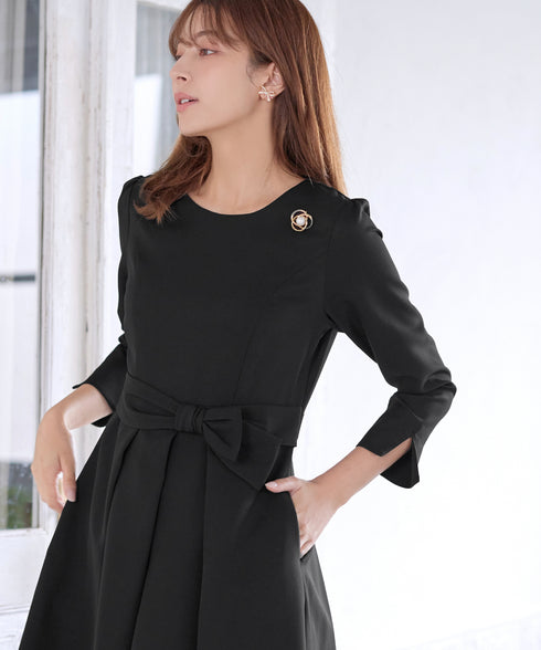 【新色追加】 アシメリボンベルトフレアワンピース