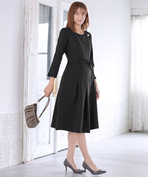 【新色追加】 アシメリボンベルトフレアワンピース