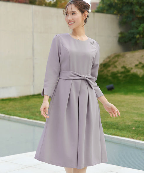 【新色追加】 アシメリボンベルトフレアワンピース