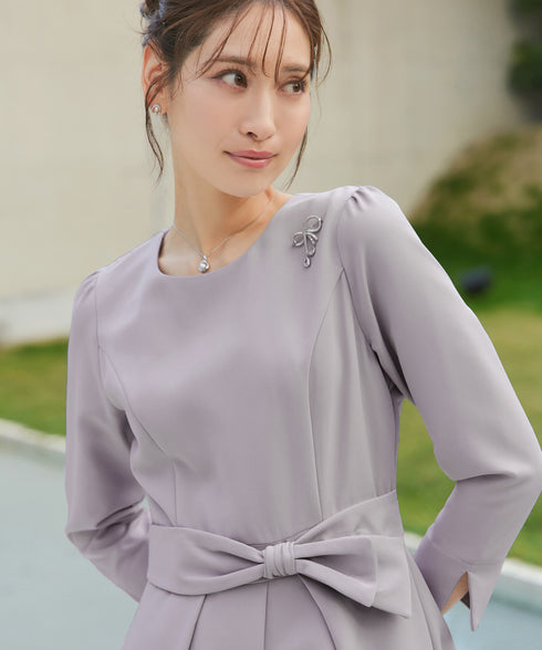 【新色追加】 アシメリボンベルトフレアワンピース